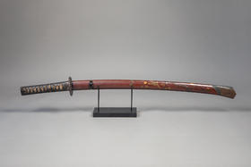 独角鹿西洋古董1603-1868年代日本江户时期出品传统花鸟主题莳绘漆木刀鞘装饰牡丹纹镂雕铁鍔及绢丝鲛皮手柄武士刀