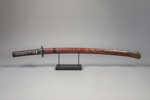 独角鹿西洋古董1603-1868年代日本江户时期出品传统花鸟主题莳绘漆木刀鞘装饰牡丹纹镂雕铁鍔及绢丝鲛皮手柄武士刀 商品图0