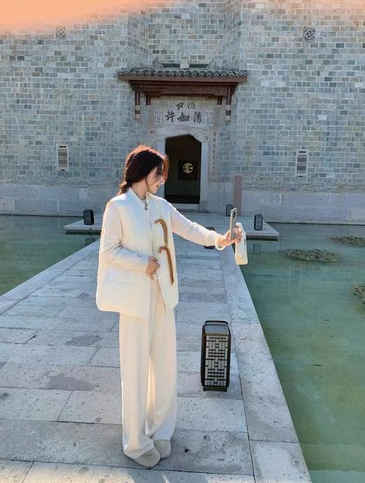 D120226冬季羊毛醋酸明线休闲通勤毛呢直筒镰刀阔腿裤 商品图3