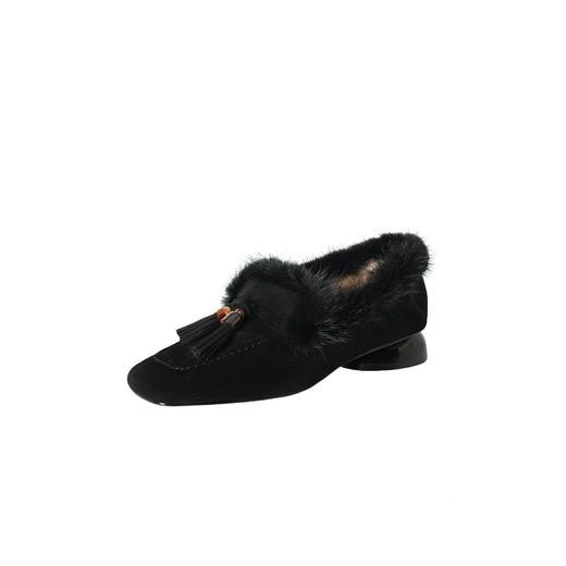 【预售5天】真皮毛毛鞋女低跟，磨砂翻皮单鞋加厚绒保暖方头女鞋K1805M 商品图3