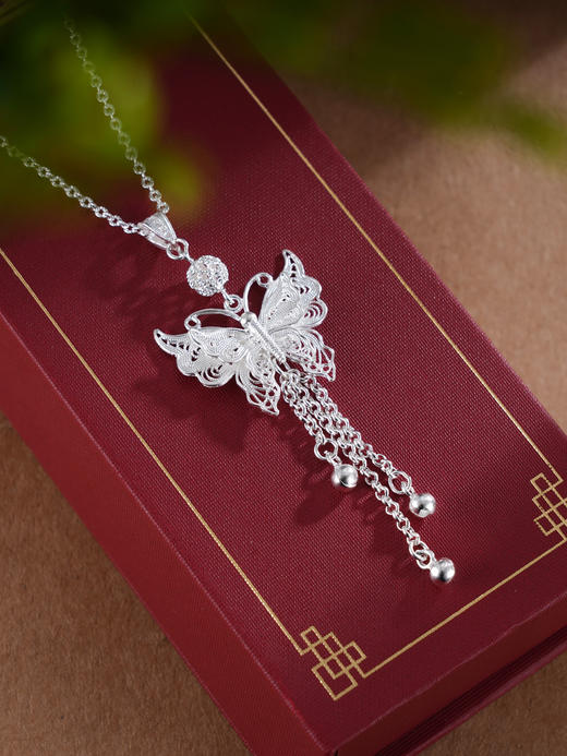 子佩集S990银【一蝶入梦】套链【QFTL011】纯银花丝项链蝴蝶2412 商品图0