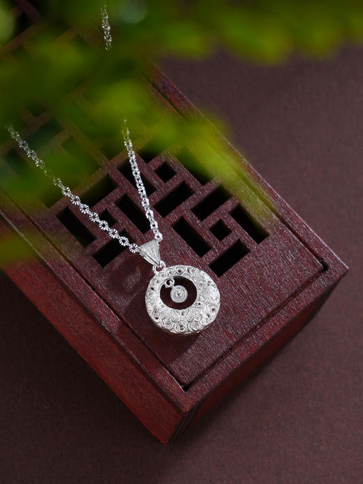 子佩集S990银【静思平安】套链【MXTL020】纯银花丝项链平安扣2412 商品图0