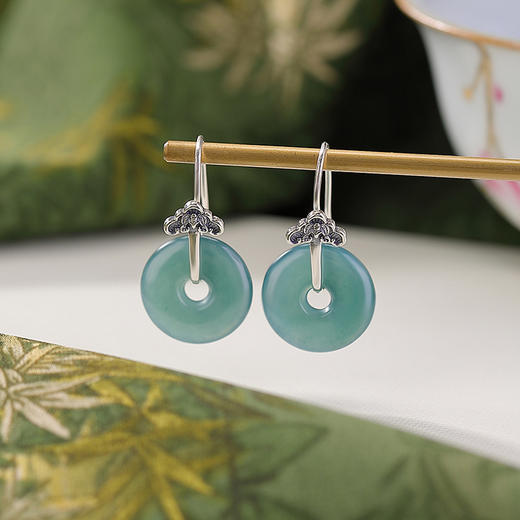 【如意相扣】S925纯银蓝水翡翠古典如意平安扣耳饰【CW-EG02377】 商品图0