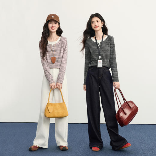 【12/03新品】熙世界假两件亨利领针织T恤女长袖宽松休闲打底上衣2025秋冬新款 商品图2