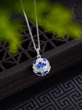 子佩集S990银【莲芳清韵】套链【MXTL023】纯银花丝珐琅彩项链吊球可打开2412