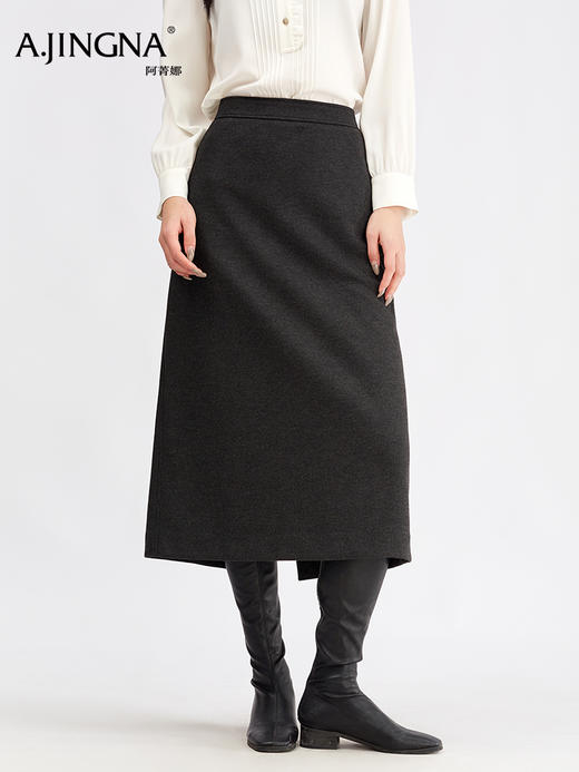 【开衩设计】阿菁娜冬季新款桑蚕骆驼绒半身裙后松紧腰侧插兜微A版显瘦开衩设计F30D213010 商品图0