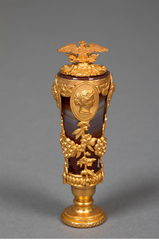 独角鹿西洋古董19世纪末法国出品帝政风格铜鎏金精雕镶嵌古典头像玛瑙火漆印章 商品图2