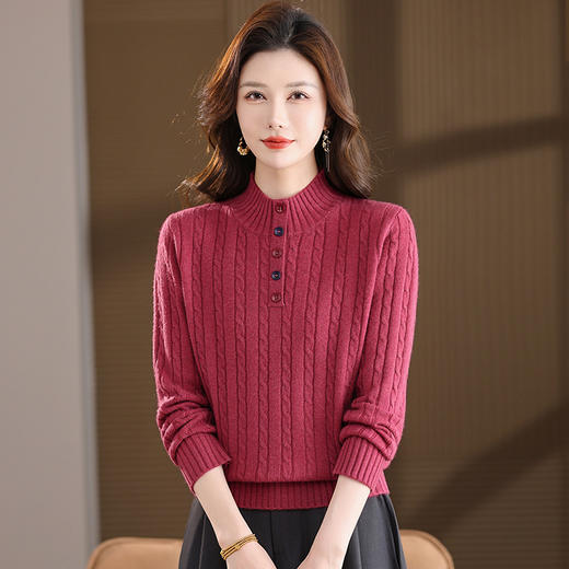 FCY 26048针织衫提花纽扣毛衣爆款慵懒风厚上衣 商品图4