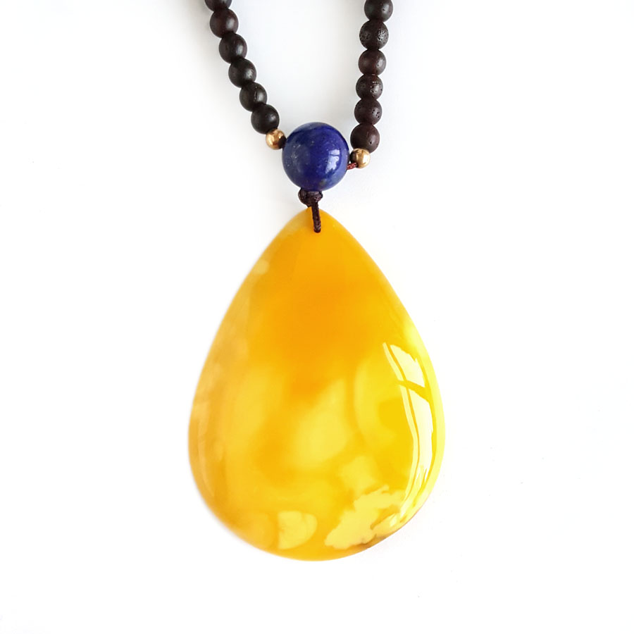 【天然正品】天然无杂裂满蜜鸡油黄水滴造型蜜蜡珠串项链51.6*37.4*11.3MM（皆取最大值）中性281125NJM18 特价