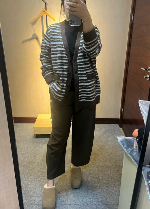 【自留款好看的】水淼2025冬新款时尚休闲大气显瘦百搭毛织条纹外套1294 商品图2