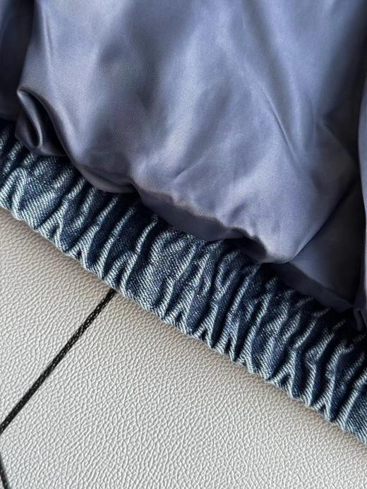 D120204纯色字母Logo连帽拉链宽松水洗牛仔棉服外套 商品图12