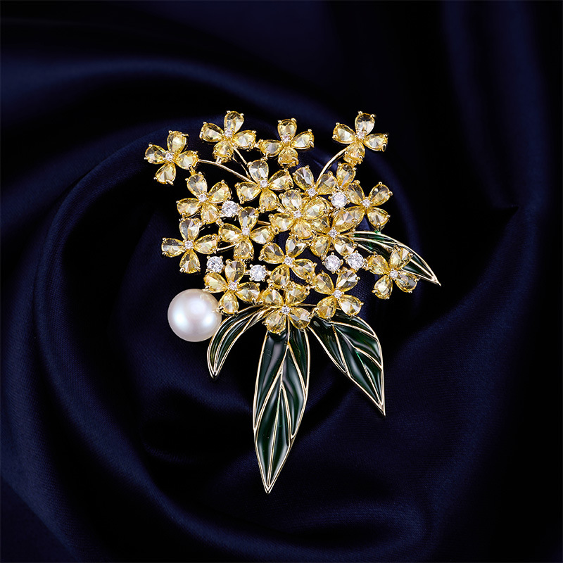 精致锆石创意桂花系列胸针，淡水珍珠高级感轻奢胸花配饰衣饰LY-Z-235
