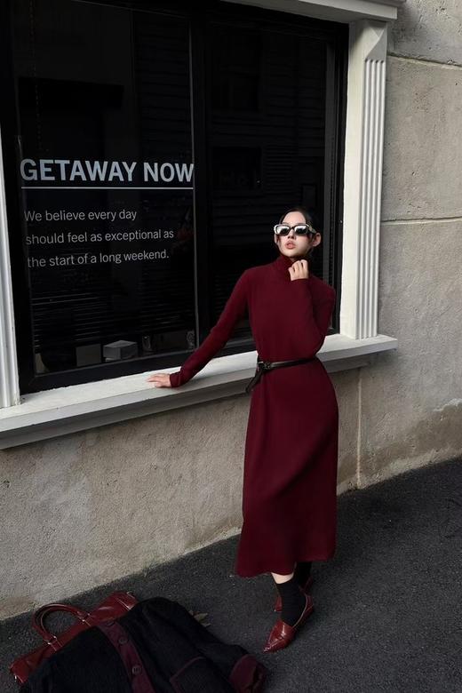 LNNNS 法式气质高领端正显瘦磨毛连衣裙 21901 商品图3