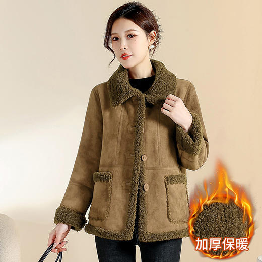 QYM CS25D117麂皮绒皮毛一体棉服外套加绒加厚棉衣方口袋上衣 商品图0