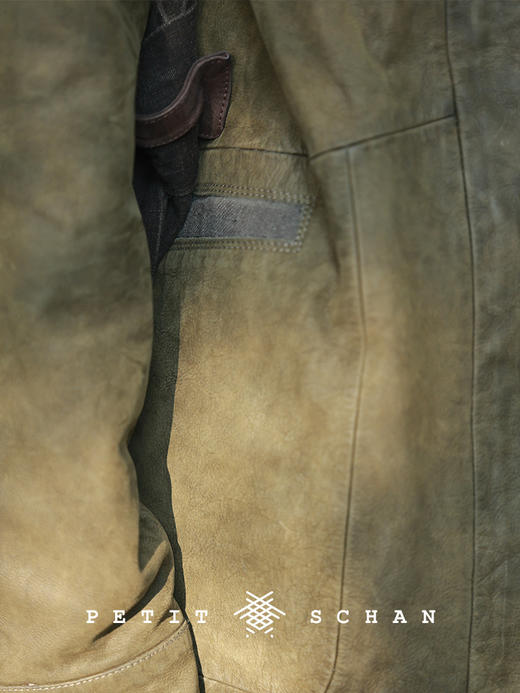 PETIT SCHAN小闪 CLO#978 Pine Forest 松林 复古油蜡牛皮汉麻拼接外套 商品图5