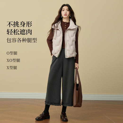 【12/03新品】熙世界灰色木耳花边阔腿裤女2025秋冬新款小个子八九分直筒休闲裤 商品图2