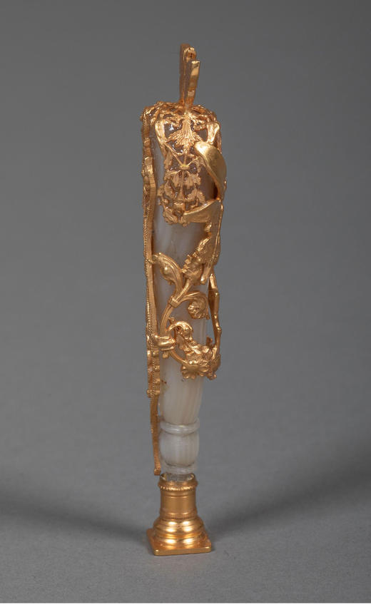 独角鹿西洋古董20世纪初法国出品新艺术风格蝴蝶仙子主题铜鎏金精雕镶嵌母贝火漆印章 商品图2