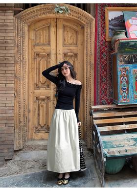 OLrain欧芮儿2025年新款百搭半身长裙白色通勤女