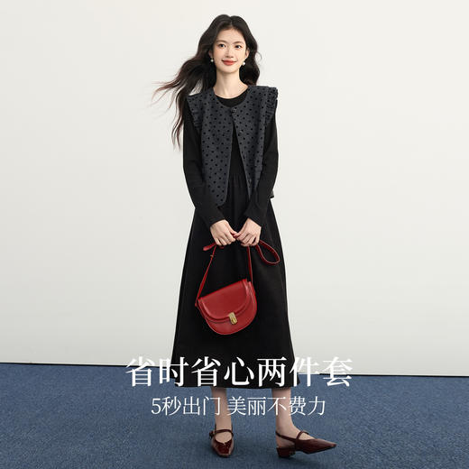 【12/03新品】熙世界小香风波点毛呢马甲针织连衣裙两件套装女25秋冬穿搭一整套 商品图2