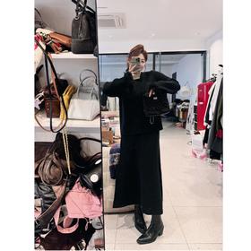 25AW上新 蕾蕾同款【财阀千金】名媛风袖口拼毛毛圆领毛衣+全松紧高腰A字半身长裙