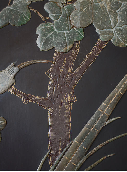 独角鹿西洋古董20世纪中国创汇时期出品「富贵万代」传统花鸟主题硬石镶嵌屏风 商品图7