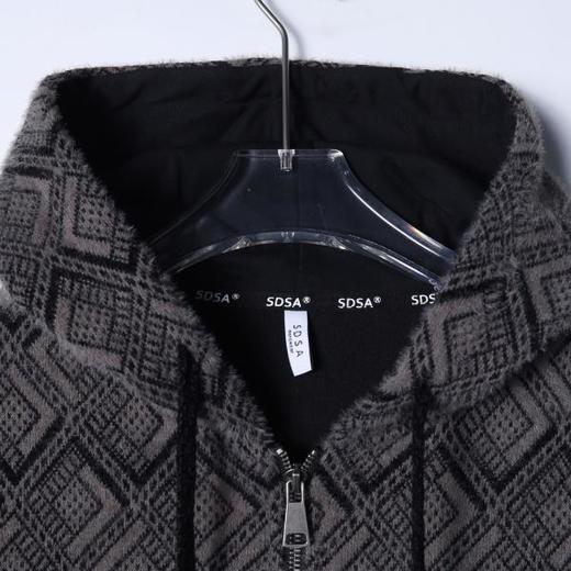 SDSA男士秋冬新款痞帅男装设计师菱形格绒毛拉链连帽卫衣宽松百搭 商品图1