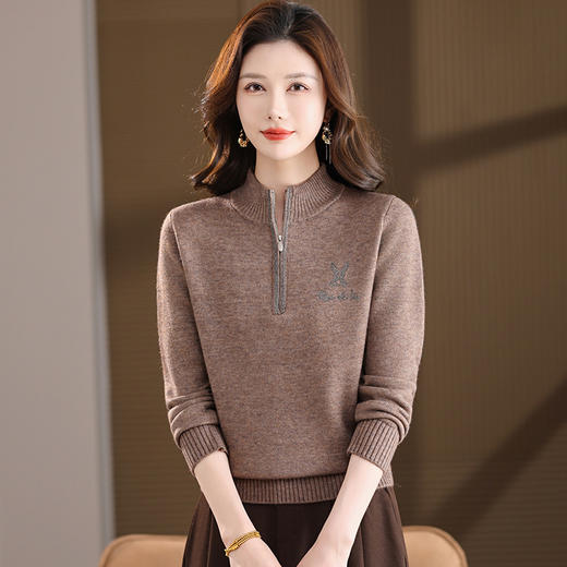 FCY 26047半拉链毛衫可外穿刺绣毛衣气质轻奢上衣 商品图4