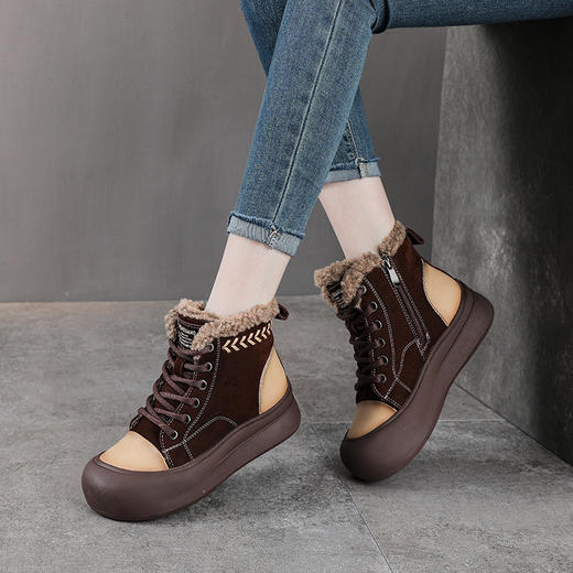 YR 2953复古拼色加绒保暖棉鞋高帮休闲板鞋轻奢短靴 商品图4