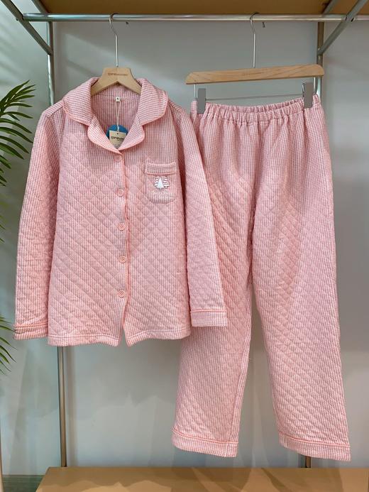 松植屋男女情侣款《杉树》纯色简约设计翻领三层空气棉加厚夹棉睡衣家居服套装 商品图1