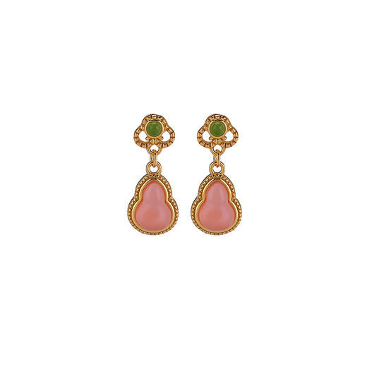 【福禄芳颜】S925纯银镀金水红南红玛瑙如意葫芦耳钉【CW-ED04462】 商品图4