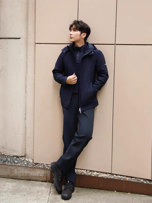 艾高男士防泼水透气内里磨毛保暖长裤软壳四面弹休闲裤 商品图0