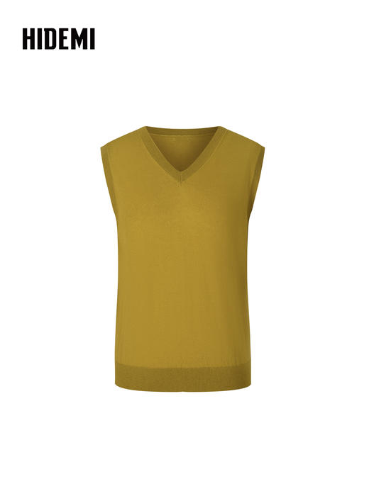 HIDEMI 澳洲进口美利奴羊毛系列60支极细精纺羊毛v领复古毛衣马甲 姜黄色 商品图3