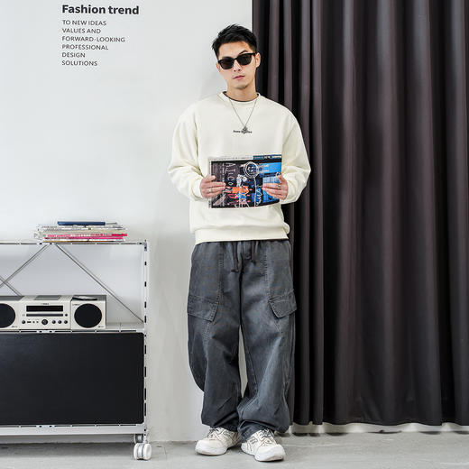 徐太浪【休闲风 简约字母】加绒卫衣男秋冬款套头内搭打底衫上衣 商品图3