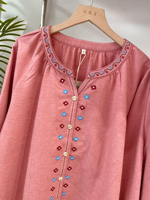 松植屋《 重楼》女士V领民族风全棉磨毛女款长袖睡衣套装100%全棉绒布家居服秋冬款 商品图1