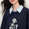 【12/03新品】熙世界鸢尾花刺绣磨绒卫衣女秋冬设计感假两件条纹衬衫领拼接上衣 商品缩略图4
