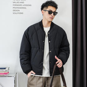 徐太浪【辑行保暖 按扣设计】黑色棒球领羽绒服男冬季防寒服外套
