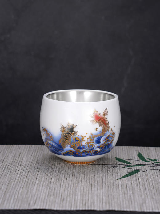 子佩集S999银【鱼跃龙门】茶具【HYT006】纯银茶杯摆件2412 商品图0