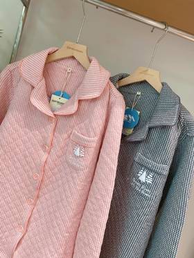 松植屋男女情侣款《杉树》纯色简约设计翻领三层空气棉加厚夹棉睡衣家居服套装