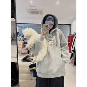 25AW上新 蕾蕾同款【屁家军！】韩版胸前卡通小狗图案宽松连帽卫衣