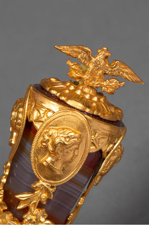 独角鹿西洋古董19世纪末法国出品帝政风格铜鎏金精雕镶嵌古典头像玛瑙火漆印章 商品图4