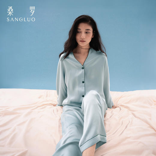 禅意』桑罗新中式真丝睡衣套装100%桑蚕丝纯色简约女款家居服外穿 商品图2