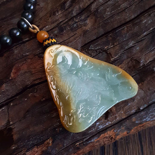 【天然正品】A货翡翠天然细腻糯种持莲观音（平安安乐）随形平安无事牌黄翡珠串项链54.1*49.7*6.3MM（皆取最大值）中性211125NJS12 特价 商品图5