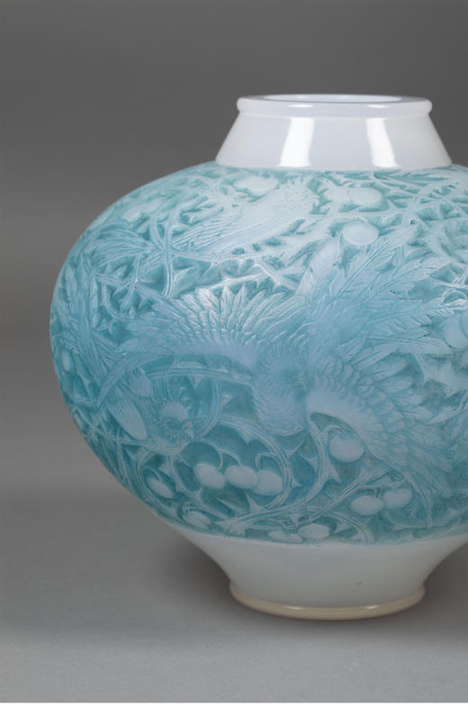 独角鹿西洋古董1924年法国出品「Aras 南美鹦鹉」款淡蓝色欧泊水晶花瓶 商品图2