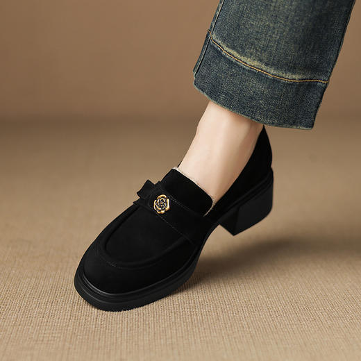 【预售5天】5cm加绒厚底小皮鞋，大码粗跟乐福鞋高跟保暖单鞋ASZ-KL766R 商品图2