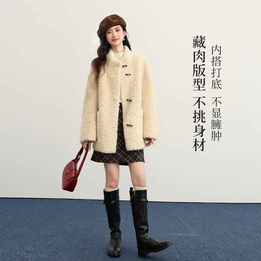 【12/03新品】熙世界懒人皮草仿貂毛外套冬季女装保暖高级感牛角扣毛毛开衫上衣 商品图2