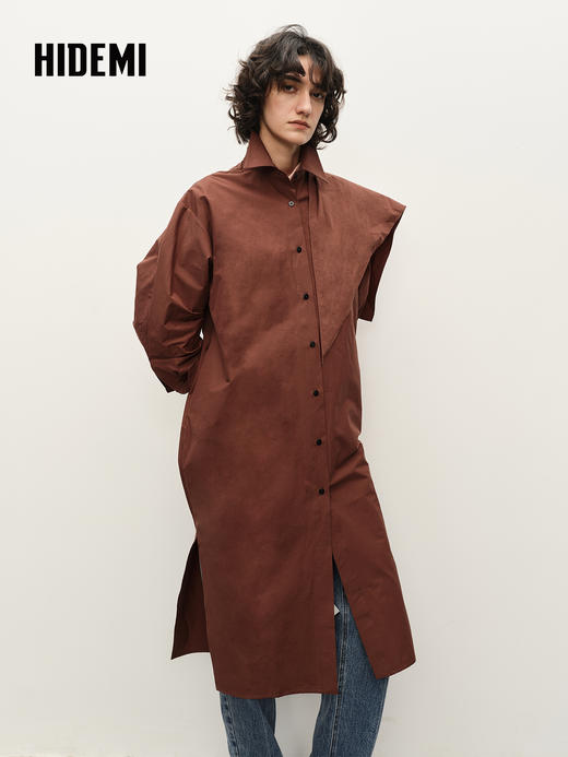 HIDEMI 棕红色廓形衬衫裙附送分体三角巾 商品图2