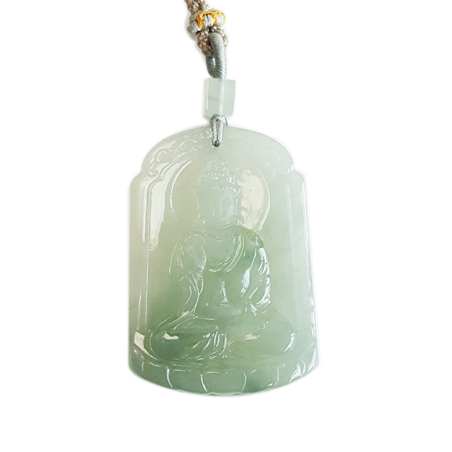 【天然正品】A货翡翠天然细腻冰种观音坐莲平安无事牌（平安安乐）翡翠吊坠项链48.4*32.7*5.3MM（皆取最大值）中性211125NJS13 特价