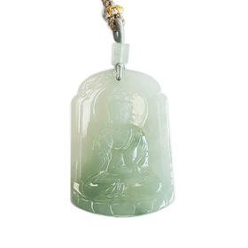 【天然正品】A货翡翠天然细腻冰种观音坐莲平安无事牌（平安安乐）翡翠吊坠项链48.4*32.7*5.3MM（皆取最大值）中性211125NJS13 特价