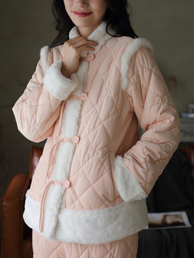 松植屋冬季女款加绒睡衣套装三层夹棉加厚保暖家居服可外穿棉袄