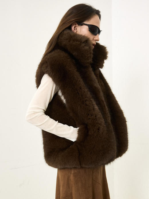 Running Closet｜环保毛高领拉链马甲 [ 深咖 仿皮草 ] 【LCM】 商品图3